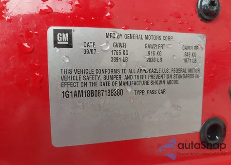 2008 Chevrolet Cobalt Sport from USA, damaged, VIN 1G1AM18B087138380